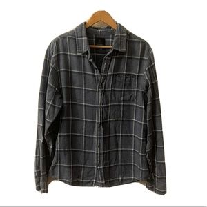 Prana Mens Button Down Flannel Shirt Size Large Blue Striped EUC J4